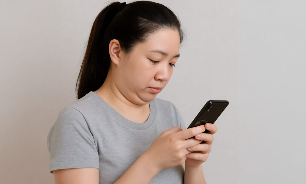 經常低頭滑手機導致雙下巴出現