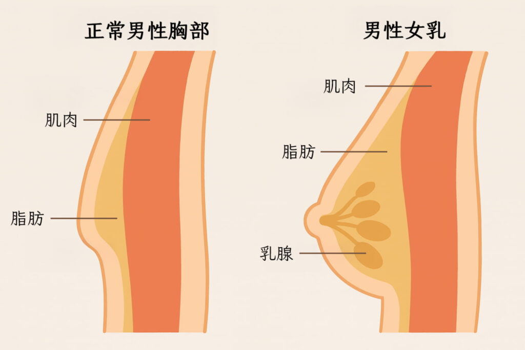 男性女乳與正常胸部對比