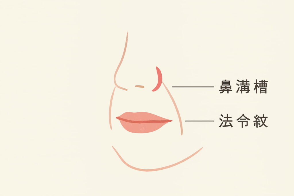 鼻溝槽與法令紋的位置